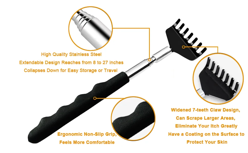 Yexixsr 3 Pack Extendable Back Scratcher Portable Telescopic Back Massager Back Scratchers for Men Women Kids Adults, Back Scratching Tool with Rubber Handles - Product Details