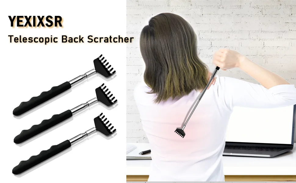 Yexixsr 3 Pack Extendable Back Scratcher Portable Telescopic Back Massager Back Scratchers for Men Women Kids Adults, Back Scratching Tool with Rubber Handles - Telescopic Back Scratcher