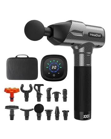 Muscle Massage Gun, Quiet Deep Tissue Percussion Back Neck Head Hammer Massager for Athletes, 30 Speed Level, LCD Touch Screen with 10 Heads, Hand Held Massager (Carbon) - Muscle Massage Gun