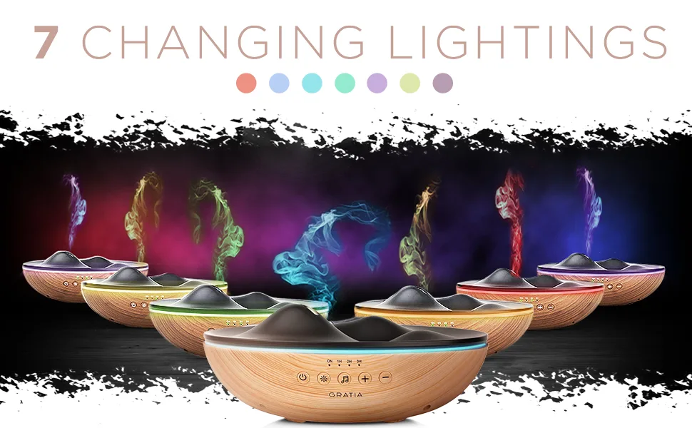 GRATIA NATURALS Aromatherapy Diffuser, 6 Nature Relaxing Sounds, White Noise Machine, 7 Color Night Lights, Ultrasonic Silent Cool Mist Humidifier, Aroma Diffuser for Large Room (Light Brown) - aromatherapy diffuser difusor essential oil essential