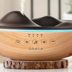GRATIA NATURALS Aromatherapy Diffuser, 6 Nature Relaxing Sounds, White Noise Machine, 7 Color Night Lights, Ultrasonic Silent Cool Mist Humidifier, Aroma Diffuser for Large Room (Light Brown) - essential oil diffuser diffusers for essential oils oil diffuser aromatherapy diffuser diffuser