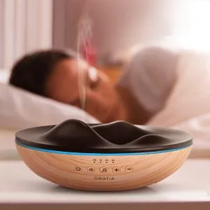 GRATIA NATURALS Aromatherapy Diffuser, 6 Nature Relaxing Sounds, White Noise Machine, 7 Color Night Lights, Ultrasonic Silent Cool Mist Humidifier, Aroma Diffuser for Large Room (Light Brown) - infuser with essential oils essential oil diffuser for large room essential oil kit pure daily care