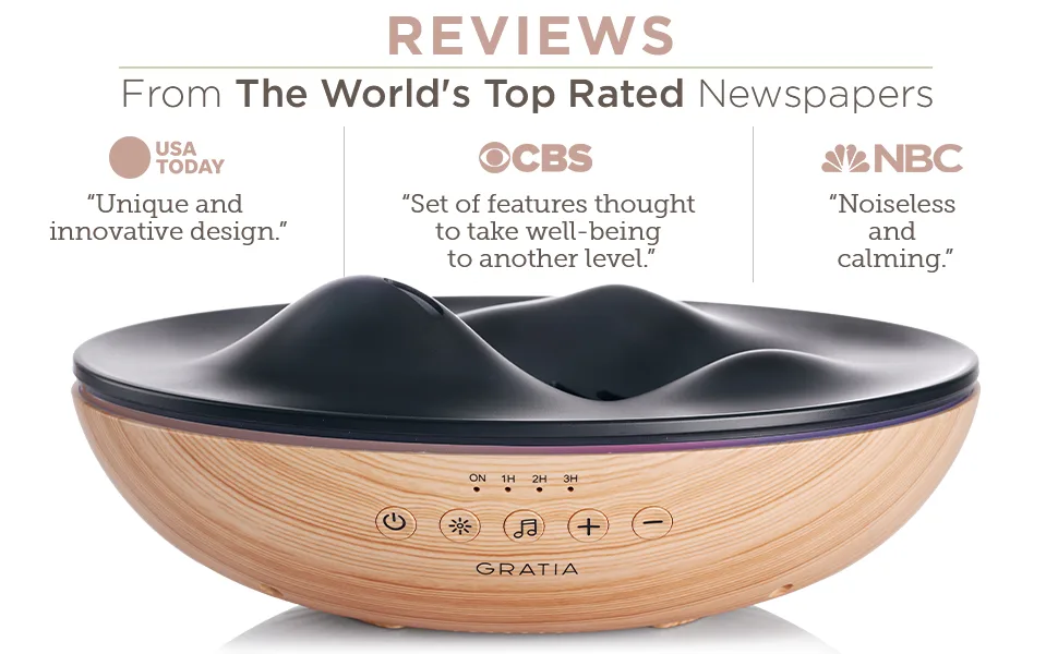 GRATIA NATURALS Aromatherapy Diffuser, 6 Nature Relaxing Sounds, White Noise Machine, 7 Color Night Lights, Ultrasonic Silent Cool Mist Humidifier, Aroma Diffuser for Large Room (Light Brown) - oil diffuser large room