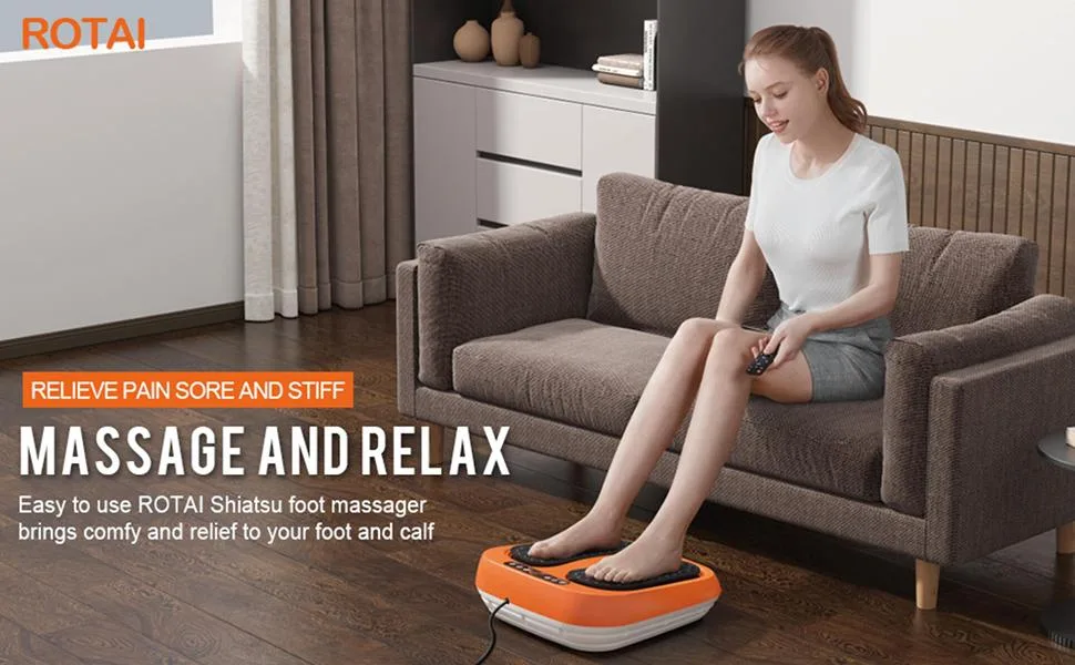 ROTAI Vibration Foot Massager Multi Relaxations and Pain Relief Rotating Acupressure Electric Foot Circulation Device with Remote Control Orange Black-orange - ROTAI LOGO
