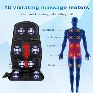 Vibration Back-Massager, Back Massage-Cushion, 10 Vibrating Nodes to Release Stress and Fatigue, for Home and Office Use (Light Black) - back massager