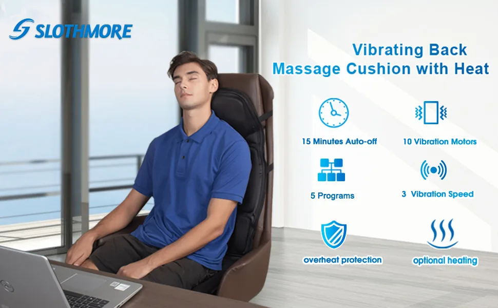 Vibration Back-Massager, Back Massage-Cushion, 10 Vibrating Nodes to Release Stress and Fatigue, for Home and Office Use (Light Black) - back massager1