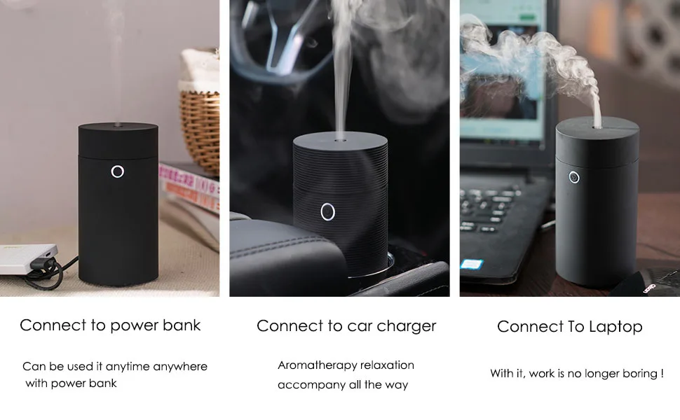 Car Diffuser Humidifier Aromatherapy Essential Oil Diffuser USB Cool Mist Mini Portable Diffuser for Car Home Office Bedroom (Plain Black) - Car Diffuser Humidifier Esstential Oil Diffuser USB Cool Mist Mini Portable for Home Office Bedroom
