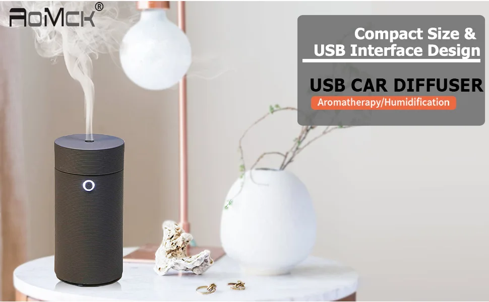 Car Diffuser Humidifier Aromatherapy Essential Oil Diffuser USB Cool Mist Mini Portable Diffuser for Car Home Office Bedroom (Plain Black) - Car diffuser humidifier mini oil diffuser humidifier Mini Portable USB