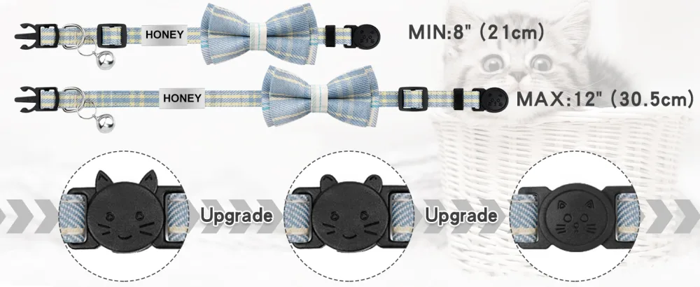Tagme cats collars with names and telephone number kitten neck band with safety closure and bell plaid light blue 1 Pack plaid light blue - cat collar