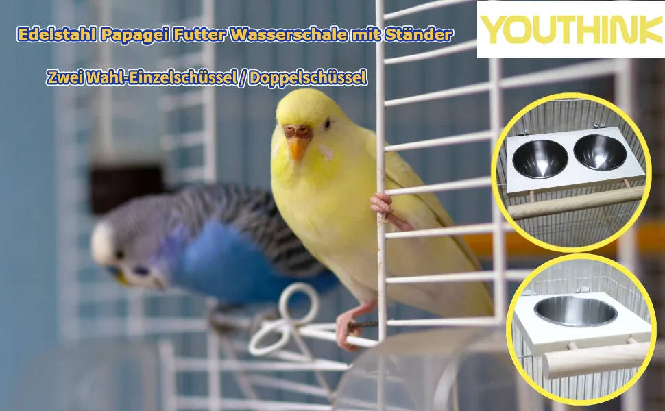 Parrot Feeding cup bird feed DISH PAPAGEI Feeding shell stainless steel with stand perch lining water feeder bird k fig accessories for nymphensittich parasit (#1) - product information 1