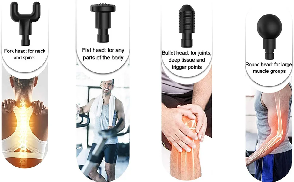 Hand-Held Electric Percussion Muscle Massager led Massager for Back Neck Shoulder deep Tissue Pain Relief, 6 Speed Automatic Percussion Massage Machine, Super Quiet. (Silver) - 4 changeable massage heads