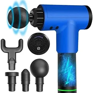 Hand-Held Electric Percussion Muscle Massager led Massager for Back Neck Shoulder deep Tissue Pain Relief, 6 Speed Automatic Percussion Massage Machine, Super Quiet. (Silver) - Long Battery Life