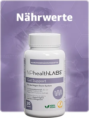 NPHALTHLABS Gut Support - 30 capsules - with dandelion root & lactic acid to support the intestinal flora in bloated belly & other intestinal complaints - Nährwerte