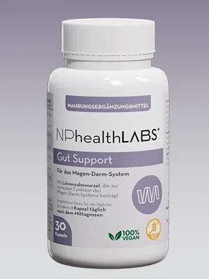 NPHALTHLABS Gut Support - 30 capsules - with dandelion root & lactic acid to support the intestinal flora in bloated belly & other intestinal complaints - NPhealthLABS Gut Support pack