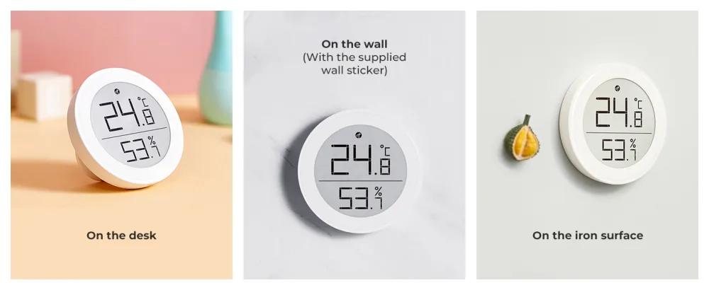 Qingping thermometer Hygrometer Sensor works with Homekit (works only with iOS) via thread or bluetooth wireless internal temperature and moisture monitor with e-link display t version (Works with Apple Home and Qingping+) - 3 Mounting Options