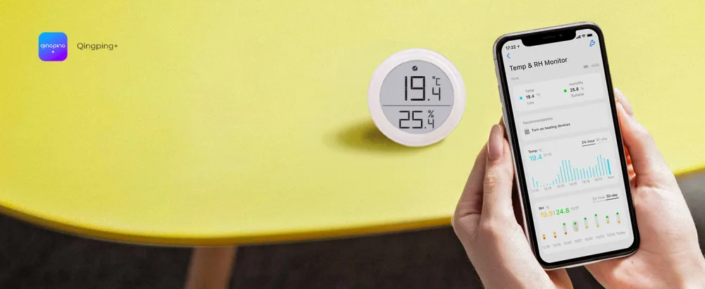 Qingping thermometer Hygrometer Sensor works with Homekit (works only with iOS) via thread or bluetooth wireless internal temperature and moisture monitor with e-link display t version (Works with Apple Home and Qingping+) - Qingping+ App
