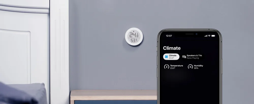Qingping thermometer Hygrometer Sensor works with Homekit (works only with iOS) via thread or bluetooth wireless internal temperature and moisture monitor with e-link display t version (Works with Apple Home and Qingping+) - Supports Siri, Apple Home