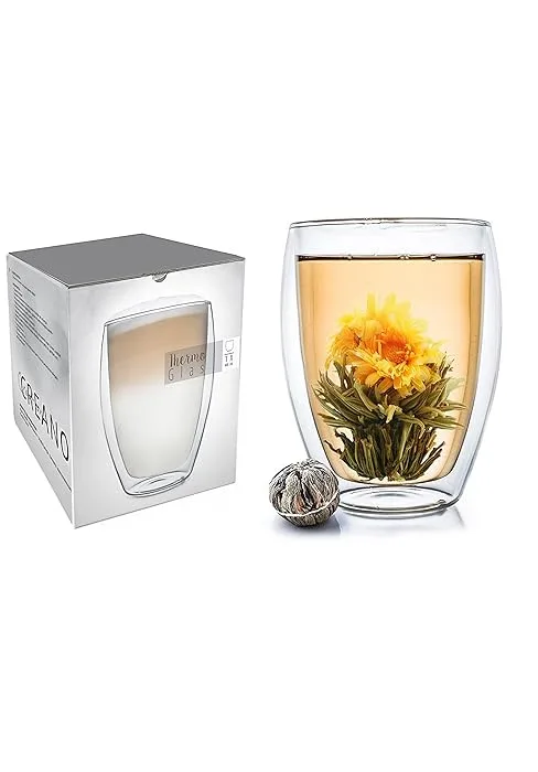 Creano 2x tea flower gift set Teelini - Green + White tea with 8 tea flowers each + tea glass 200ml Green & White tea - product information 6