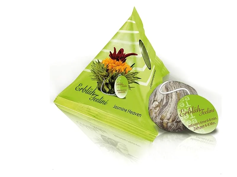 Creano 2x tea flower gift set Teelini - Green + White tea with 8 tea flowers each + tea glass 200ml Green & White tea - Teelini