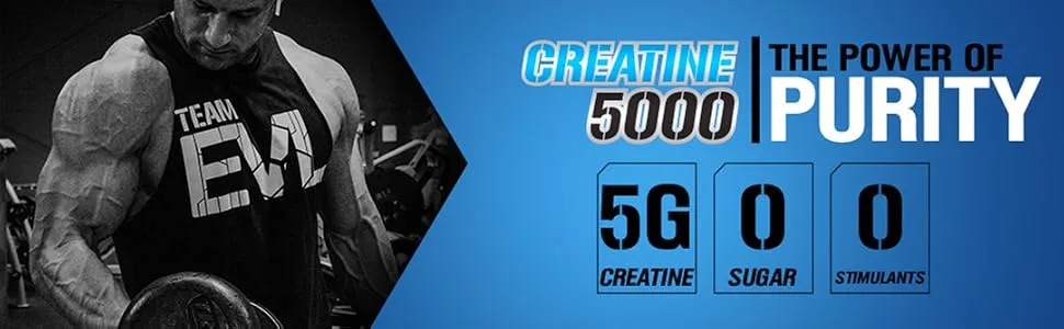 Evlution Nutrition Creatine5000 5 Grams of Pure Creatine Monohydrate in Each Serving Unflavored Powder (60 Servings) 60 Servings (Pack of 1) - creatine monohydrate 5g creatine monohydrate optimum nutrition creatine monohydrate powder