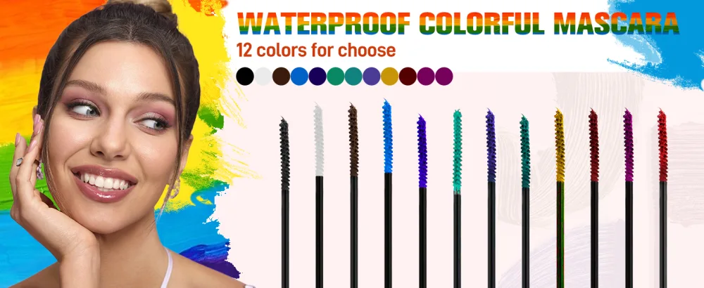 Allbestaye Colorful Mascara Waterproof Fine Brush Green Black White Eyelashes Long-lasting 03# - bunt mascara