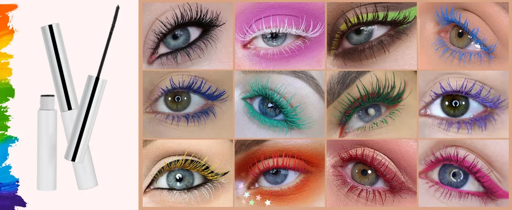 Allbestaye Colorful Mascara Waterproof Fine Brush Green Black White Eyelashes Long-lasting 03# - mascara set