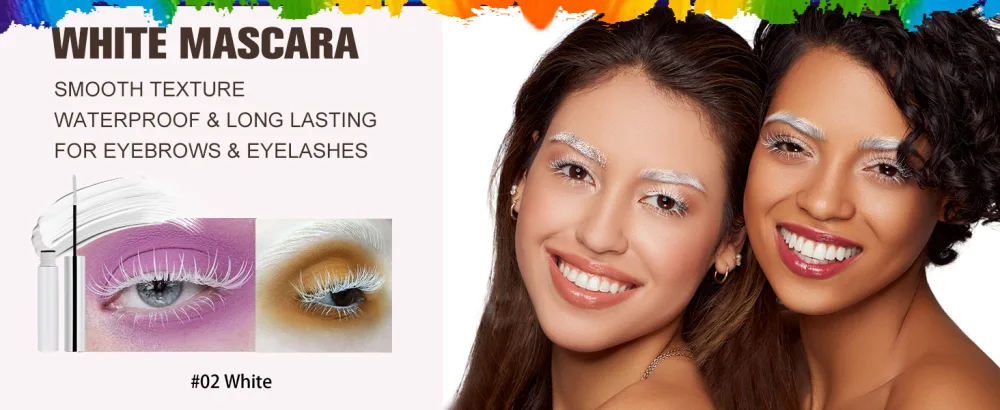 Allbestaye Colorful Mascara Waterproof Fine Brush Green Black White Eyelashes Long-lasting 03# - white mascara