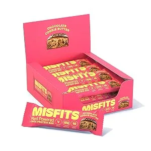 Misfits Vegan Protein Bar, Cookie Butter, Plant Based Chocolate Protein Bar, High Protein, Low Sugar, Low Carb, Gluten Free, Dairy Free, Non GMO, 12 Pack - Misfits Cookie Butter High Protein Vegan Chocolate Bar Box