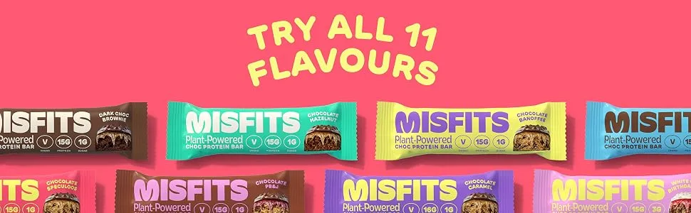 Misfits Vegan Protein Bar, Cookie Butter, Plant Based Chocolate Protein Bar, High Protein, Low Sugar, Low Carb, Gluten Free, Dairy Free, Non GMO, 12 Pack - Misfits Cookie Butter High Protein Vegan Chocolate Bar All Flavors