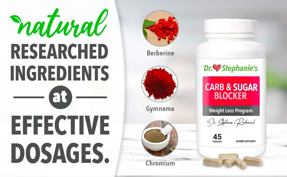 Dr. Stephanie's Mealtime Carb & Sugar Blocker - Reduce Digested Carbs Sugars & Calories Stimulant-Free Healthy Weight Management! (2 Pack) 45 Count (Pack of 2) - natural researched ingredients at effective doses carb sugar blocker