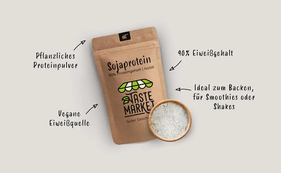 100 g soy protein isolate | Soy protein powder | 90% protein content | Vegan | Protein powder | Taste Market Soy 100 g - Sojaprotein Isolat Taste Market Protein