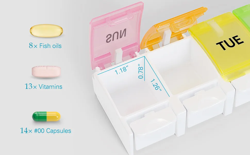 BUG HULL Pill Organizer Weekly, Large Pill Box 7 Day BPA Free, Easy to Open Pill Case, Daily Medicine Organizer, Travel Pill Container, Vitamin Holder for Medication, Supplements - pill organizer