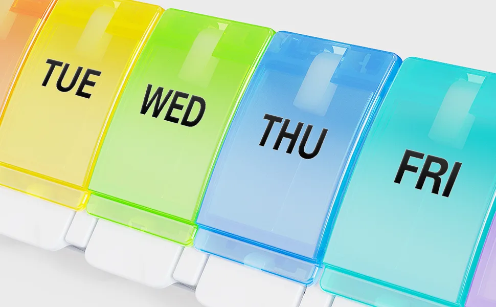 BUG HULL Pill Organizer Weekly, Large Pill Box 7 Day BPA Free, Easy to Open Pill Case, Daily Medicine Organizer, Travel Pill Container, Vitamin Holder for Medication, Supplements - pill organizer