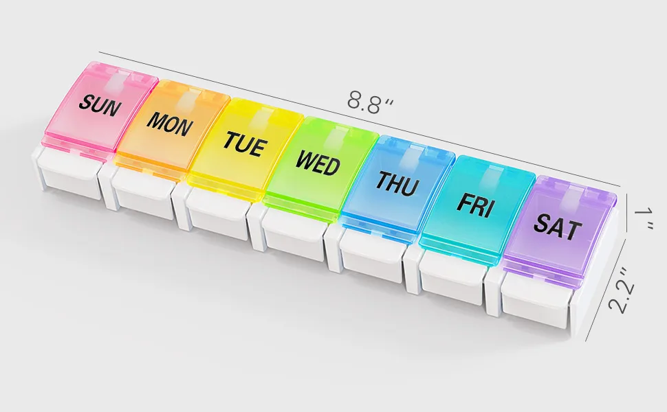 BUG HULL Pill Organizer Weekly, Large Pill Box 7 Day BPA Free, Easy to Open Pill Case, Daily Medicine Organizer, Travel Pill Container, Vitamin Holder for Medication, Supplements - pill organizer