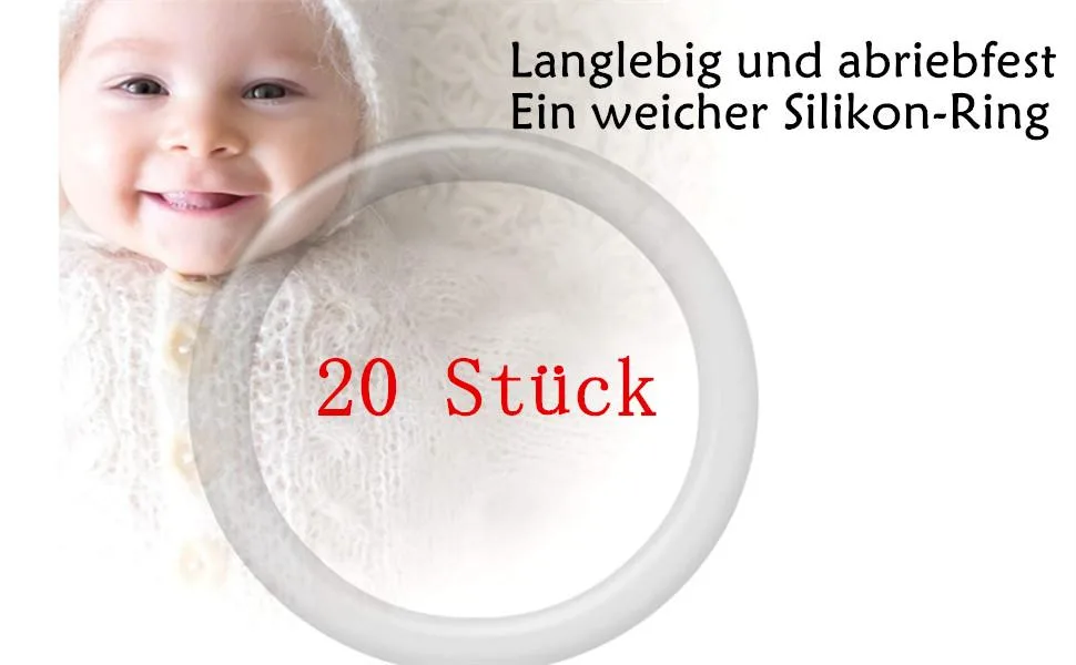 20PCs Safe silicone ring for pacifier pacifier chains clips adapter holder soft baby bite ring holder rings birthday baby shower gift (clear) - 20Pcs Sicher Silikonring