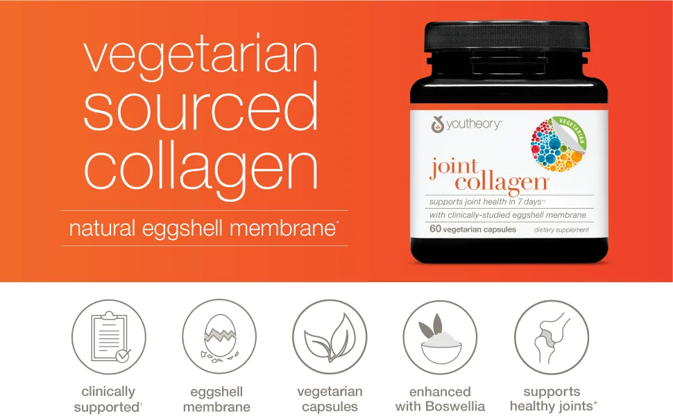 Youtheory Vegetarian Joint Collagen Capsules, NEM Eggshell Membrane + Boswellia, Joint Health, 60 ct - Vegetarian Joint Collagen Banner