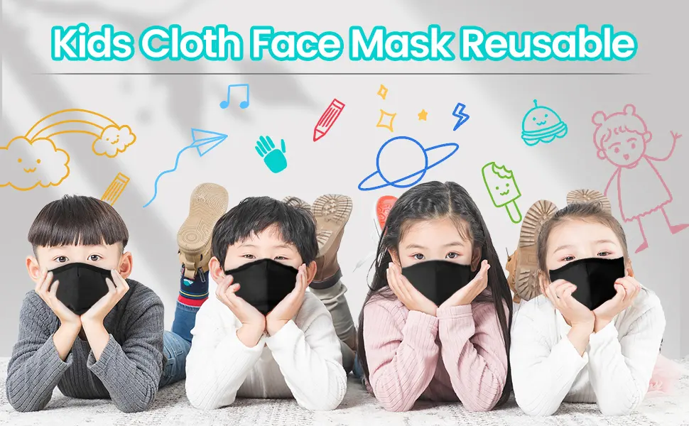 3-Ply Cloth Face Mask 6 Pack,Washable, Reusable and Breathable Face Covering with Adjustable Ear Protection Loops women/men (Kids Black) - product information 1