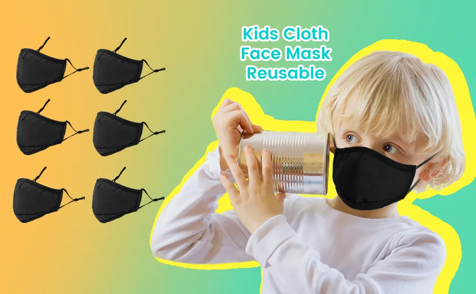 3-Ply Cloth Face Mask 6 Pack,Washable, Reusable and Breathable Face Covering with Adjustable Ear Protection Loops women/men (Kids Black) - product information 7