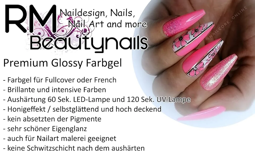 Glossy color gel black blackhole without sweat layer UV LED nail gel Colorgel RM Beautynails 1x5ml (1 pack) - Premium Glossy Farbgel