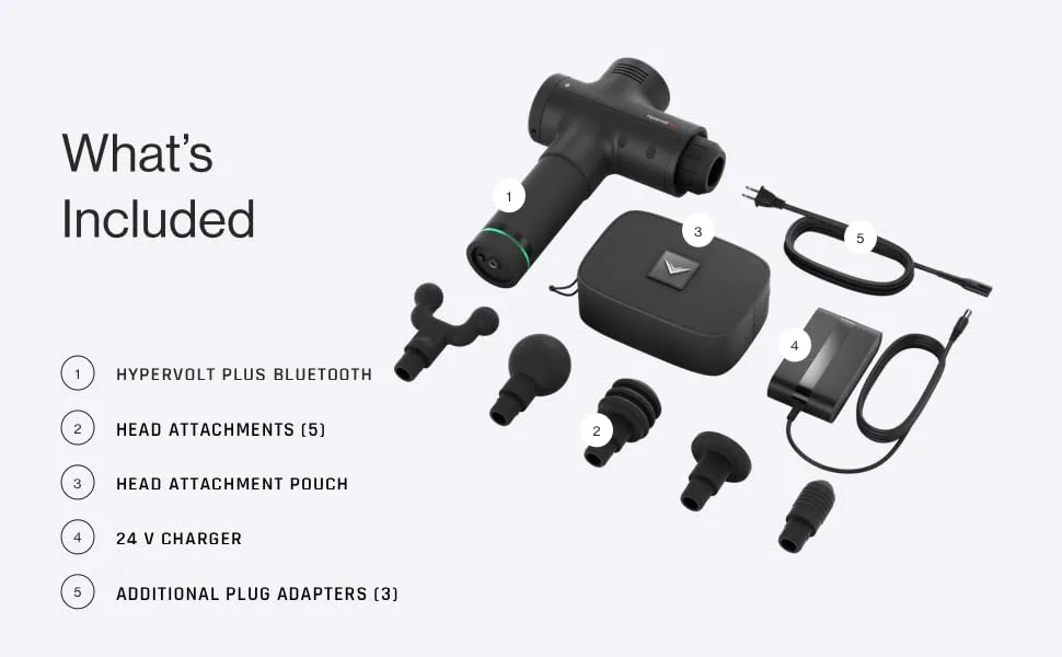 Hypervolt Plus, Featuring Quiet Glide Technology - Handheld Percussion Massage Gun | 3 Speeds, 5 Interchangeable Heads | Helps Relieve Sore Muscles and Stiffness (Hypervolt Plus w/ Bluetooth) - What