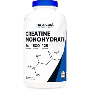 Nutricost Creatine Monohydrate 3000mg (750mg Per Cap), 500 Capsules (3 Bottles) 3 Bottles (Best Deal) - creatine Monohydrate 3,000mg 500 Capsules, 125 Servings, 750mg of Creatine Monohydrate Per Capsule