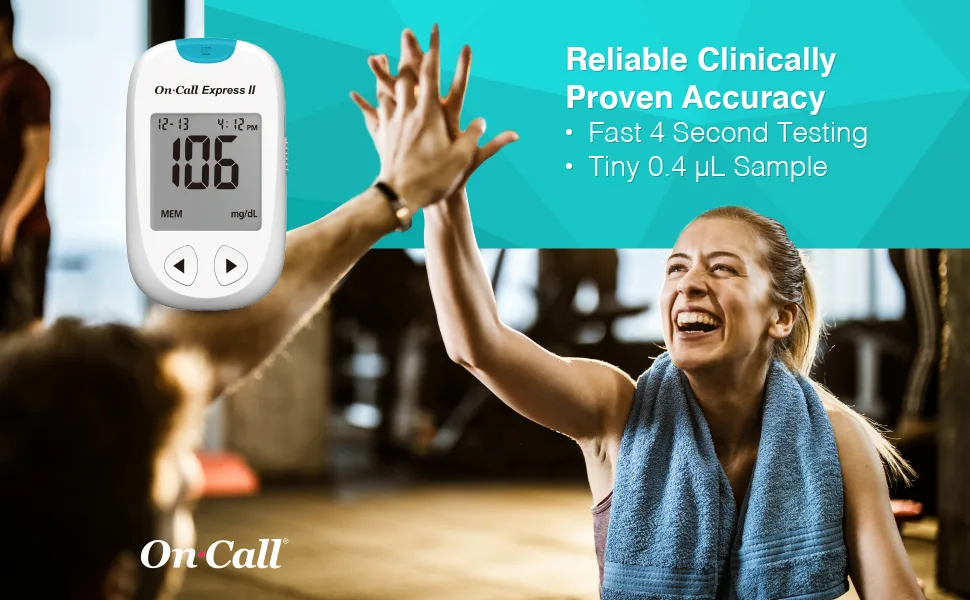 On Call Express II Diabetes Testing Kit- Blood Glucose Meter, 100 Blood Test Strips, 1 Lancing Device, 100 30g Lancets, Control Solution, Carrying Case, Log Book, White - On Call Express II Blood Glucose Meter