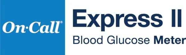 On Call Express II Diabetes Testing Kit- Blood Glucose Meter, 100 Blood Test Strips, 1 Lancing Device, 100 30g Lancets, Control Solution, Carrying Case, Log Book, White - On Call Express II Logo