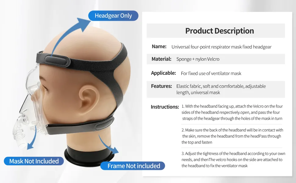 Replacment Headgear Strap for Resmed Air,Philips Respironics Nasal Pillow Universal CPAP Full Face Mask 1 - cpap headgear description