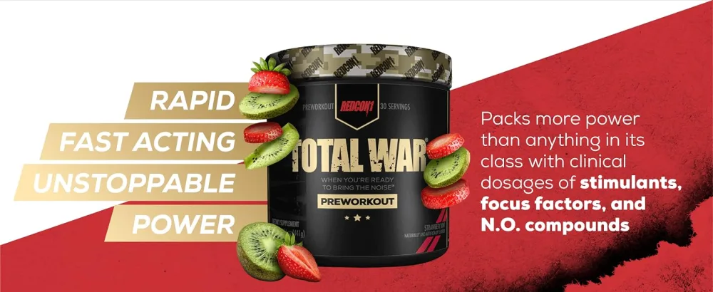 REDCON1 Total War Pre Workout - 30 Servings - Strawberry Mango - 15.77 Oz. - taurine amino acids supplement pre workout men citrulline malate malic acid preworkout for women