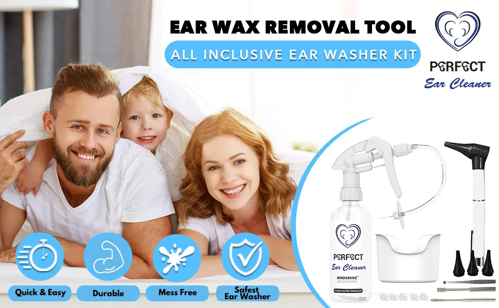 Ear Wax Removal Tool by Innovative Designworks | Complete Ear Irrigation Kit w/Otoscope, Curette & Extras | Earwax Remover Flusher for Complete Ear Cleaning - ear washer kit lavage flusher elephant waxrx