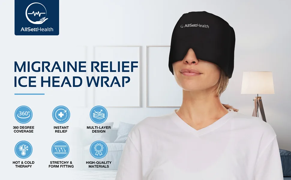 Form Fitting Migraine Relief Ice Head Wrap | Headache and Migraine Hat | Hot and Cold Therapy for Puffy Eyes, Tension, Sinus and Stress Relief - product information 1