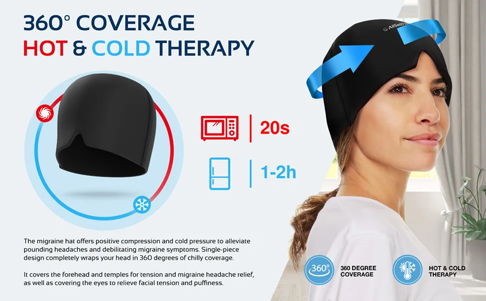 Form Fitting Migraine Relief Ice Head Wrap | Headache and Migraine Hat | Hot and Cold Therapy for Puffy Eyes, Tension, Sinus and Stress Relief - product information 2