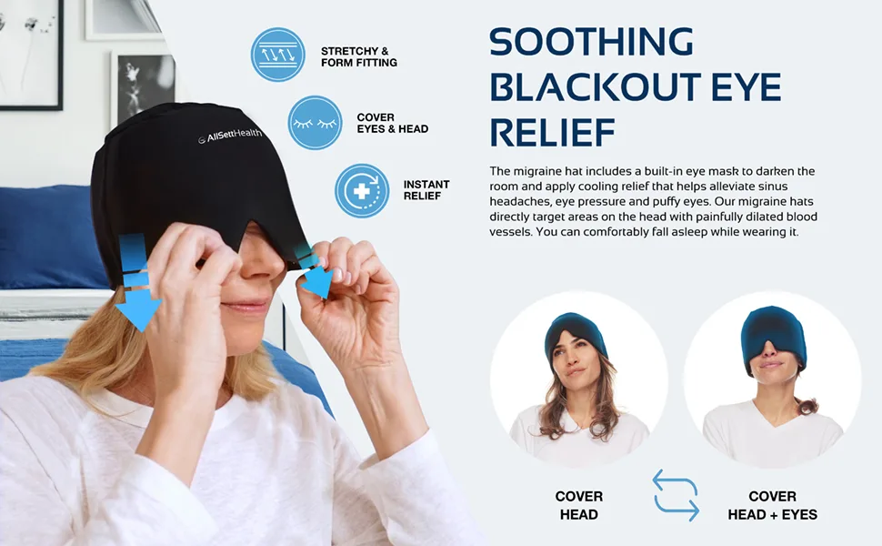 Form Fitting Migraine Relief Ice Head Wrap | Headache and Migraine Hat | Hot and Cold Therapy for Puffy Eyes, Tension, Sinus and Stress Relief - product information 3