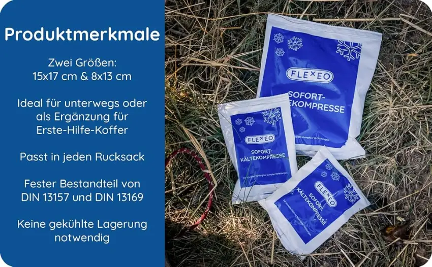 10 x flexeo immediate cooling compress 13 x 8 cm small cold-sooft compress coolpack cooling package cold compress cooling compress instant ice bag once cool compress cool packs Quick 10 pieces (8 x 13 cm) - Sofort-Kältekompresse Merkmale